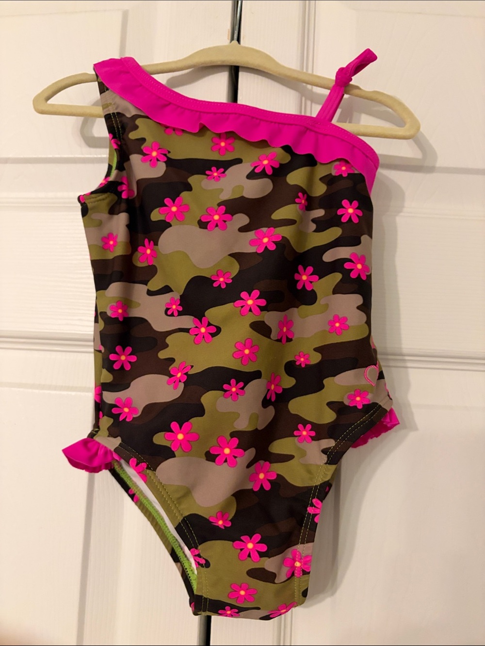 OP Girls' One-Shoulder Camo Floral One-Piece Swimsuit - Pink Size 24 Months EUC